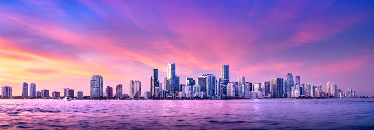 Confident businesswoman looking out over the Miami skyline